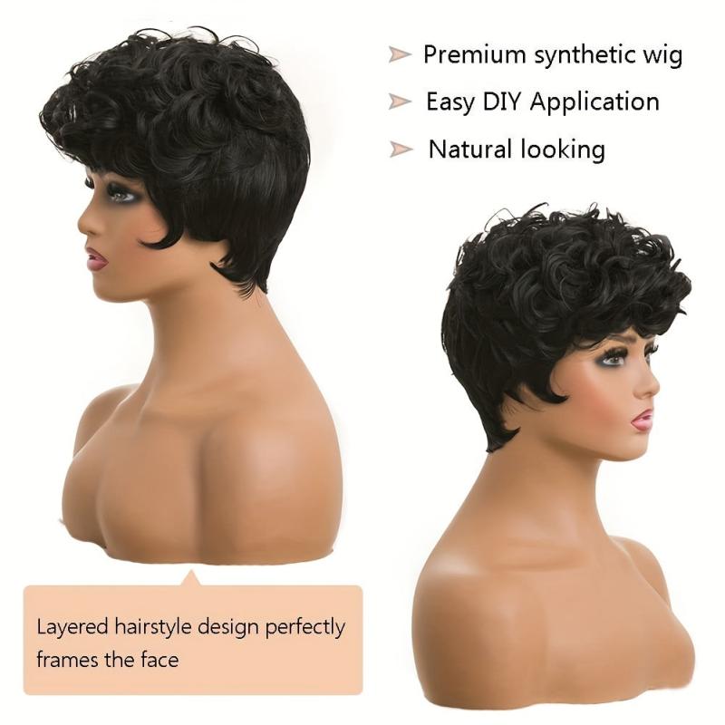 Short Curly Pixie Wig 15 24 Cm Natural Wavy Synthetic Hair Daily Party Wear