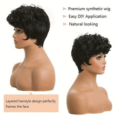 Short Curly Pixie Wig 15 24 Cm Natural Wavy Synthetic Hair Daily Party Wear