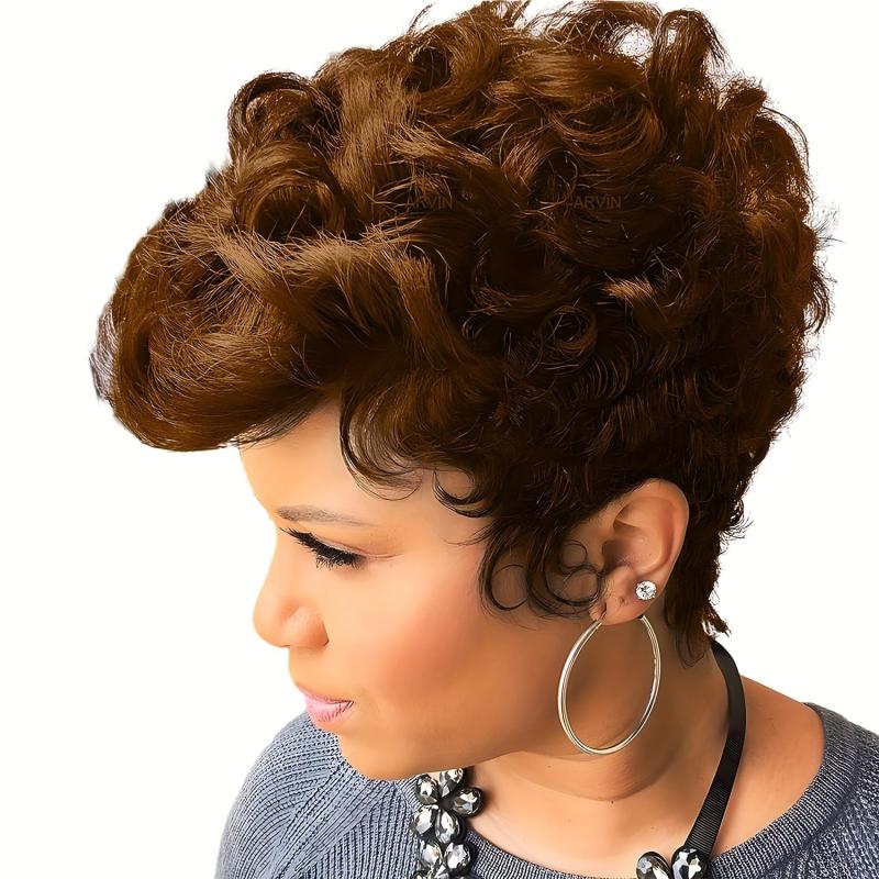 Short Curly Pixie Wig 15 24 Cm Natural Wavy Synthetic Hair Daily Party Wear