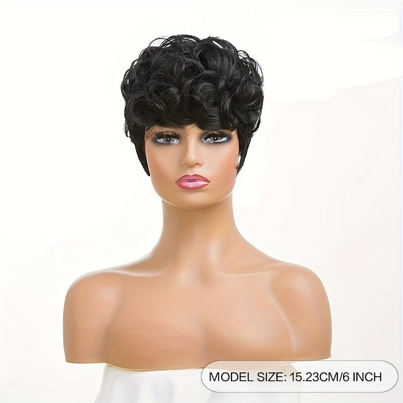 Short Curly Pixie Wig 15 24 Cm Natural Wavy Synthetic Hair Daily Party Wear