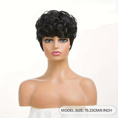 Short Curly Pixie Wig 15 24 Cm Natural Wavy Synthetic Hair Daily Party Wear