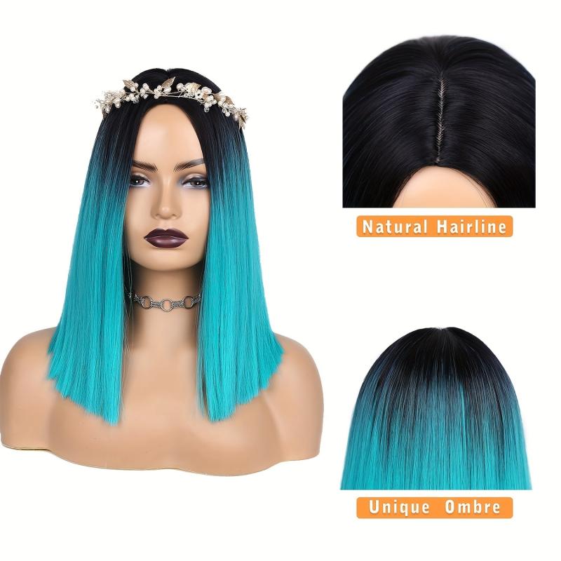 2 Tone Ombre Synthetic Wig for Women Short Straight Hair