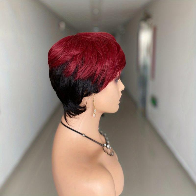 Burgundy 10 16 Cm Short Pixie Cut Wigs Straight Human Hair Wigs For Women