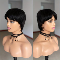 Burgundy 10 16 Cm Short Pixie Cut Wigs Straight Human Hair Wigs For Women