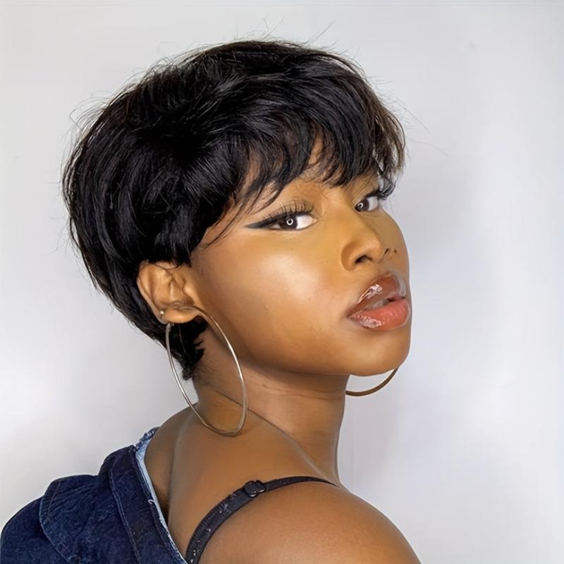 Burgundy 10 16 Cm Short Pixie Cut Wigs Straight Human Hair Wigs For Women