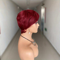 Burgundy 10 16 Cm Short Pixie Cut Wigs Straight Human Hair Wigs For Women