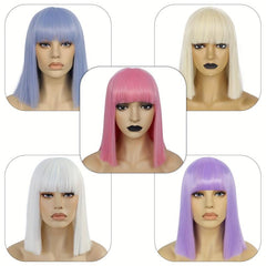 Shoulder Length Straight Bob Wigs with Bangs + Wig Cap