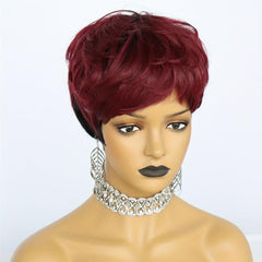 2 Tone Wine Red Short Straight Hair Wigs Synthetic Fiber Hair Wigs For Women