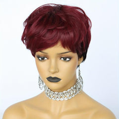 2 Tone Wine Red Short Straight Hair Wigs Synthetic Fiber Hair Wigs For Women