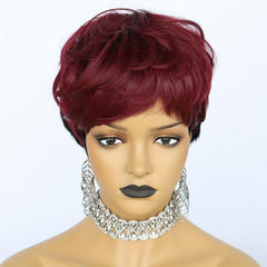 2 Tone Wine Red Short Straight Hair Wigs Synthetic Fiber Hair Wigs For Women