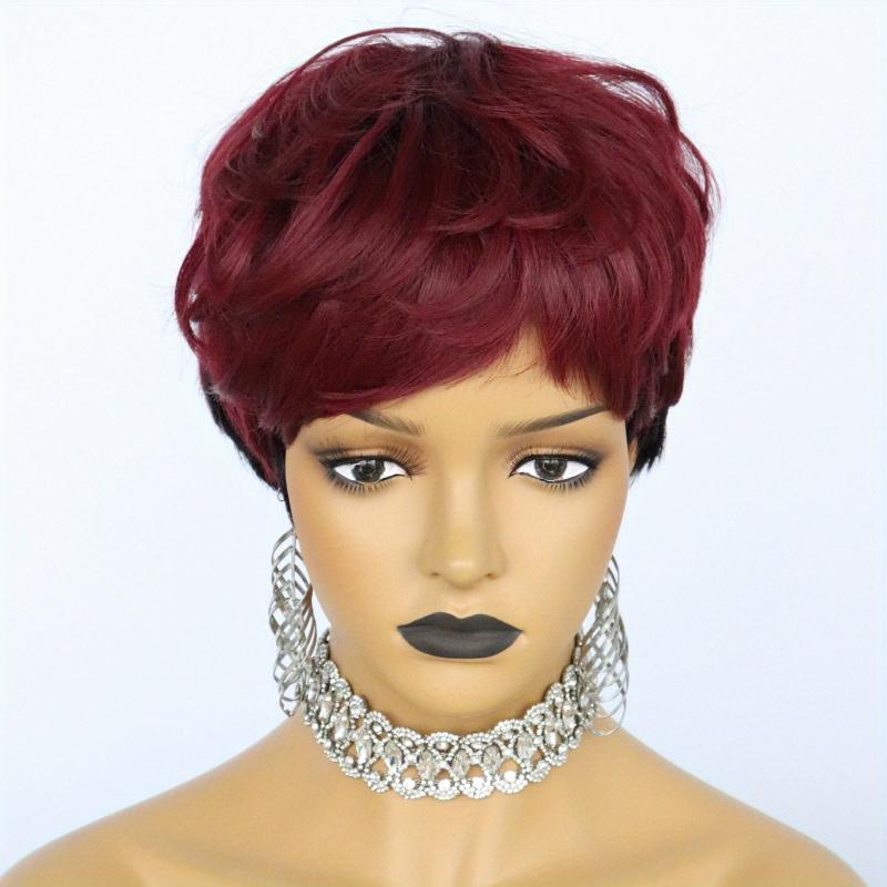 2 Tone Wine Red Short Straight Hair Wigs Synthetic Fiber Hair Wigs For Women