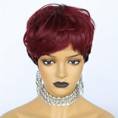 2 Tone Wine Red Short Straight Hair Wigs Synthetic Fiber Hair Wigs For Women