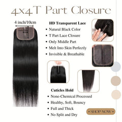 4x4 T Part HD Lace Front Closure Straight Human Hair Brazilian Virgin Hair