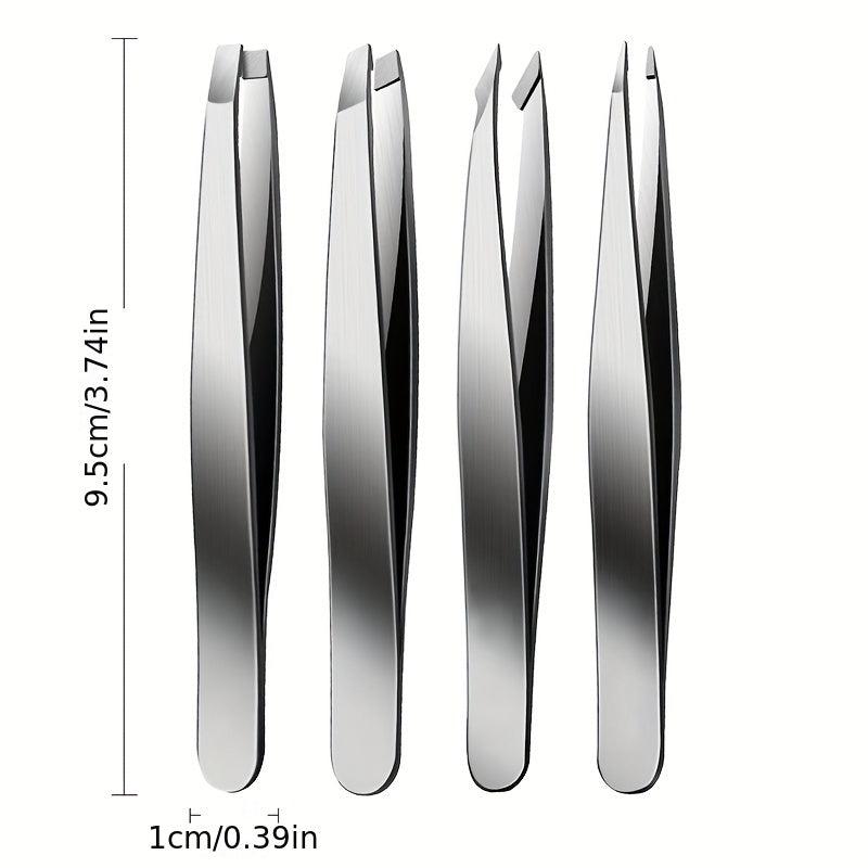 4pc Professional Eyebrow Tweezers Set with Storage Bag