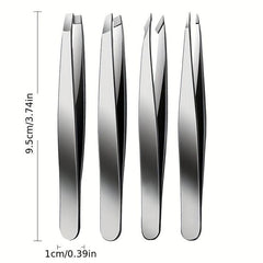 4pc Professional Eyebrow Tweezers Set with Storage Bag