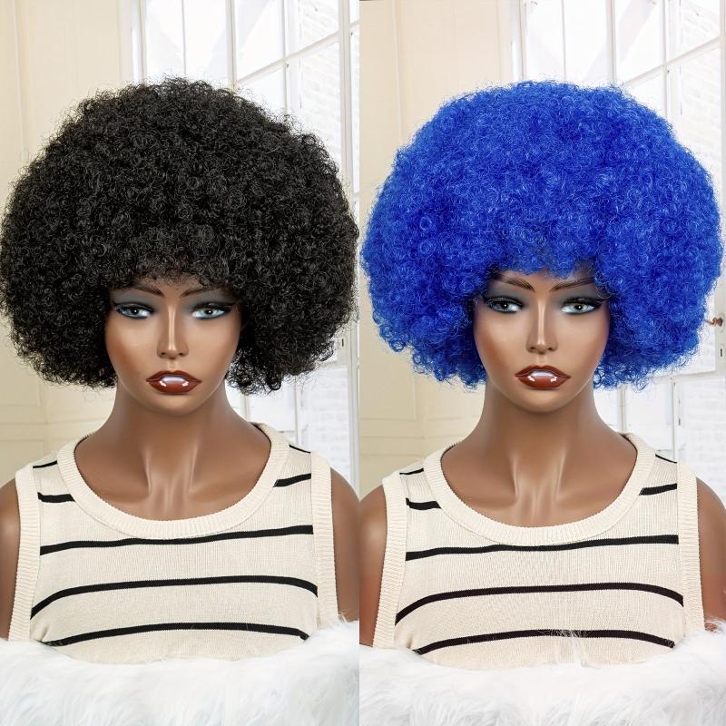 Short Afro Curly Wigs With Bangs for Women
