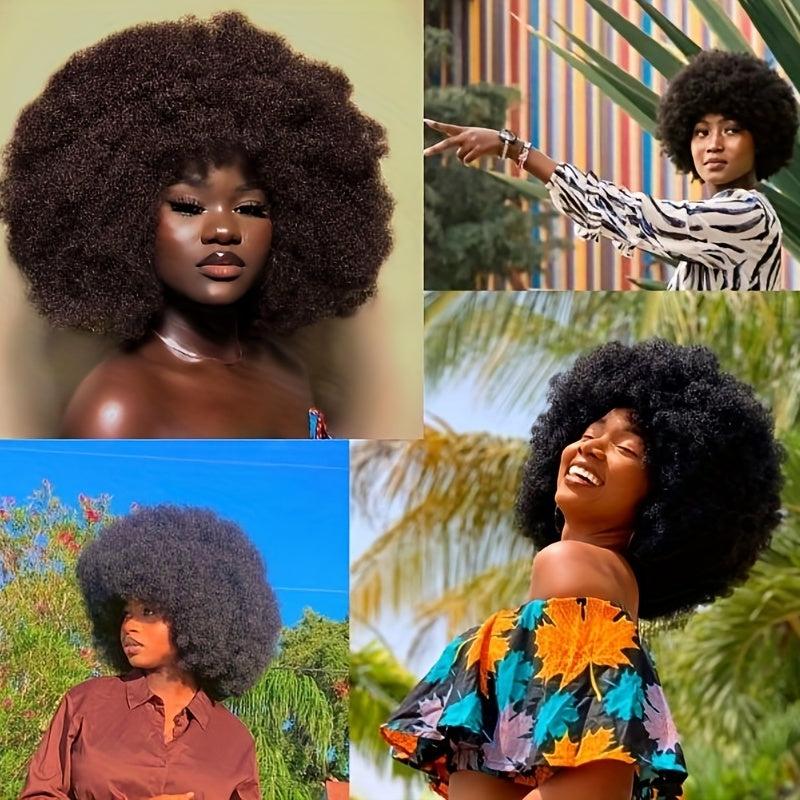 Short Afro Curly Wigs With Bangs for Women