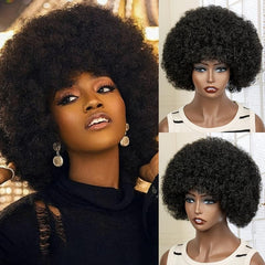 Short Afro Curly Wigs With Bangs for Women