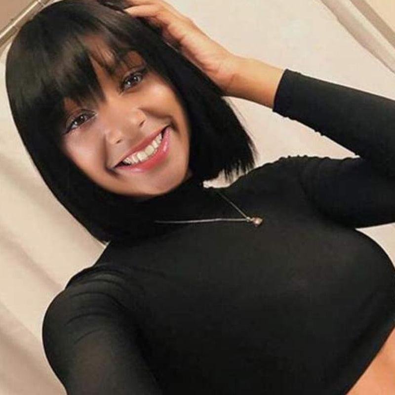 Short Bob Cut Wig With Bangs Heat Resistant