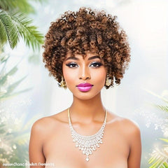 24 Cm Afro Kinky Curly Wig With Bangs Synthetic Hair