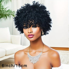 24 Cm Afro Kinky Curly Wig With Bangs Synthetic Hair