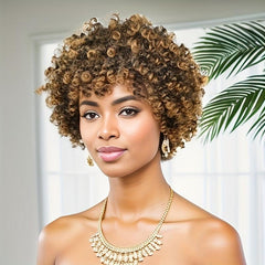 24 Cm Afro Kinky Curly Wig With Bangs Synthetic Hair