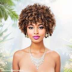 24 Cm Afro Kinky Curly Wig With Bangs Synthetic Hair