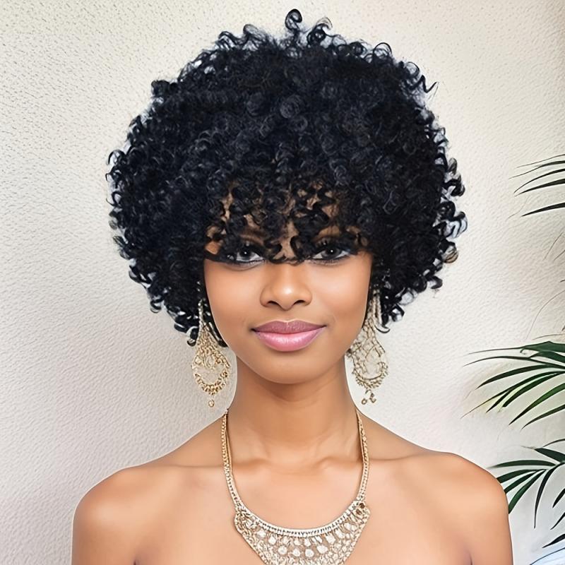 24 Cm Afro Kinky Curly Wig With Bangs Synthetic Hair