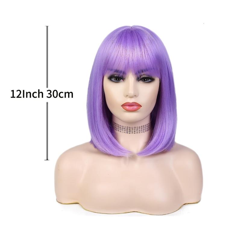 Purple Bob Wig with Bangs Lavender Synthetic Hair
