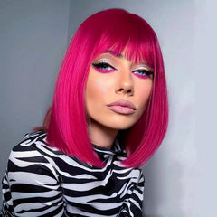 Purple Bob Wig with Bangs Lavender Synthetic Hair