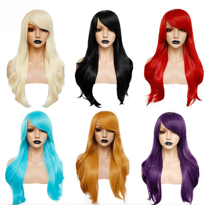 Colorful Long Straight Wigs With Bangs Colored Cosplay Costume Wigs
