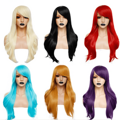 Colorful Long Straight Wigs With Bangs Colored Cosplay Costume Wigs