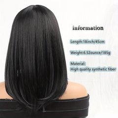 Shoulder Length Straight Hair Wigs With Bangs 45-72 cm Long Synthetic Hair