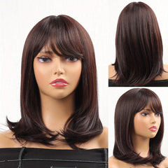 Shoulder Length Straight Hair Wigs With Bangs 45-72 cm Long Synthetic Hair