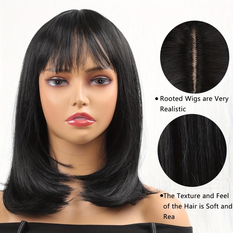 Shoulder Length Straight Hair Wigs With Bangs 45-72 cm Long Synthetic Hair