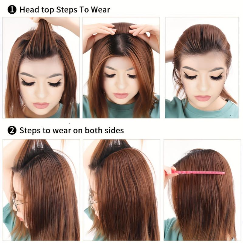 Short Straight Hair Pieces Synthetic Clip In Hair Extensions Natural Look