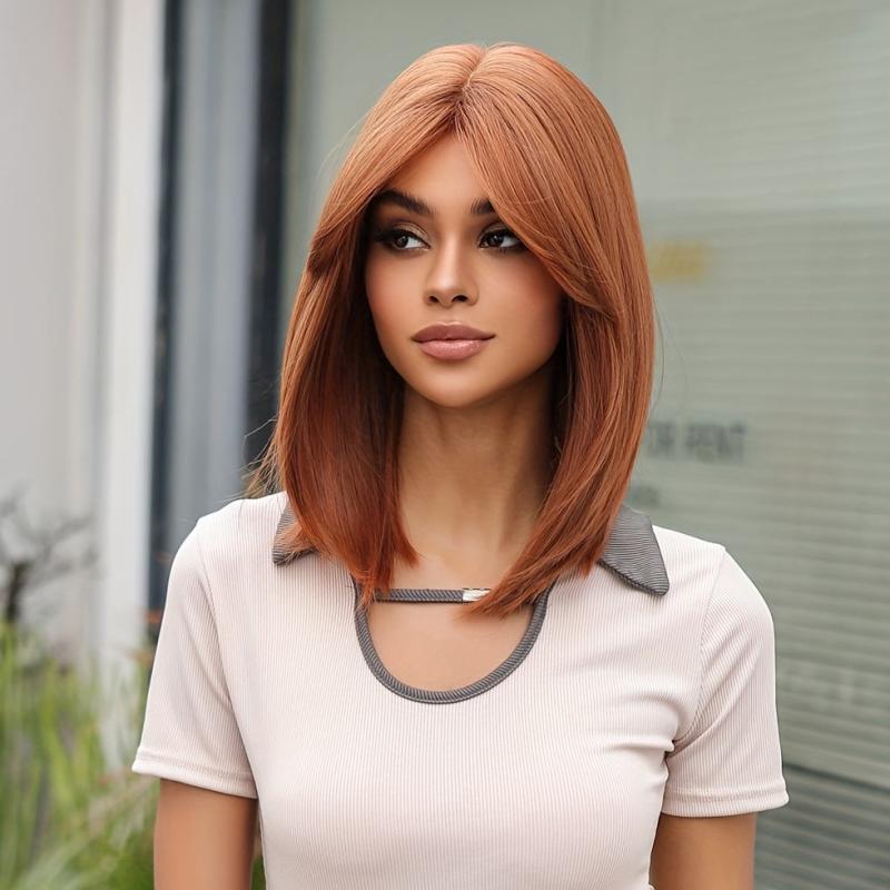 Long Straight Synthetic Wig With Side Bangs Natural Look