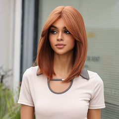 Long Straight Synthetic Wig With Side Bangs Natural Look