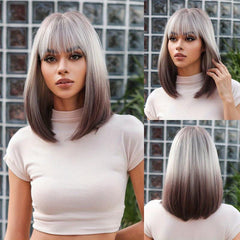 Fashionable Medium Long Straight Bob Cut Synthetic Wig for Daily Use and Parties
