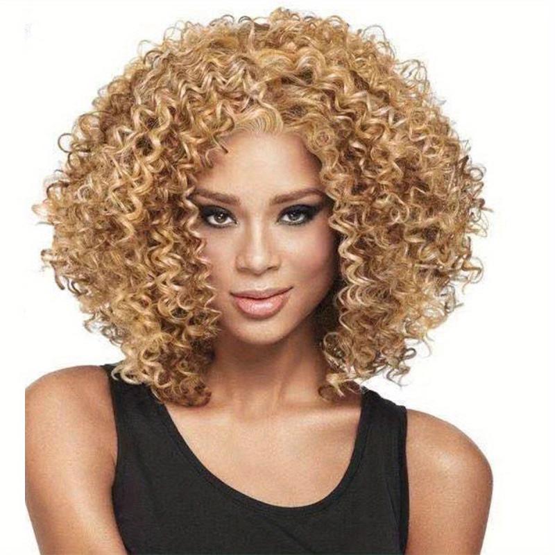 Short Afro Curly Bob Cut Synthetic Wig Heat Resistant Glueless