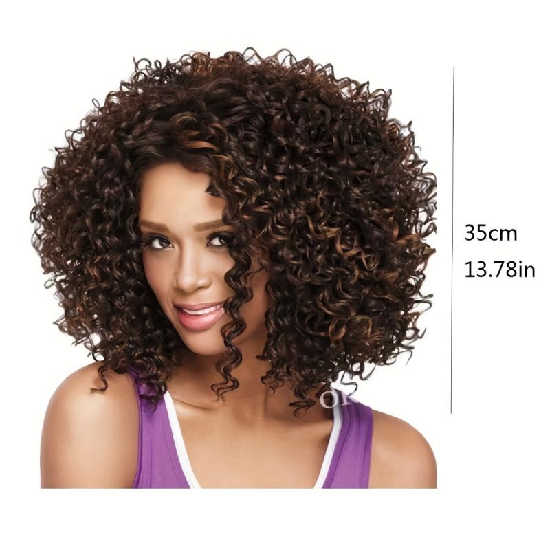 Short Afro Curly Bob Cut Synthetic Wig Heat Resistant Glueless