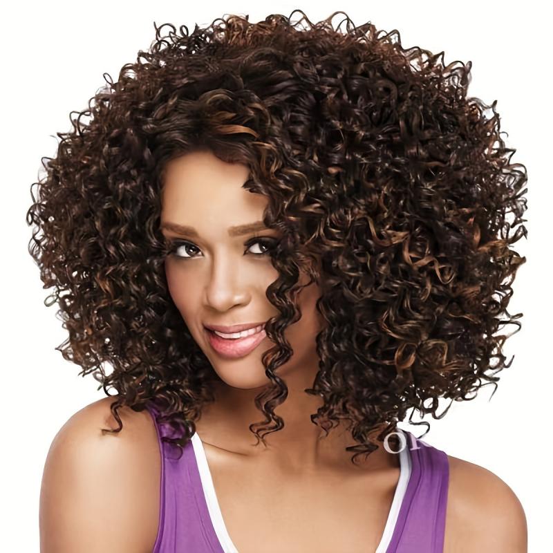 Short Afro Curly Bob Cut Synthetic Wig Heat Resistant Glueless
