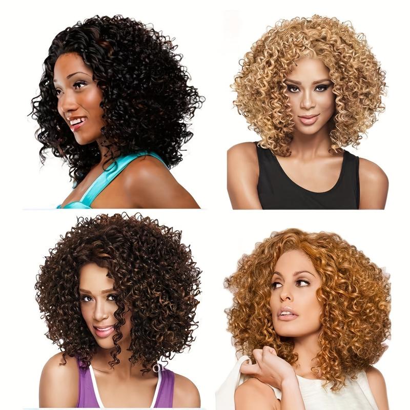 Short Afro Curly Bob Cut Synthetic Wig Heat Resistant Glueless