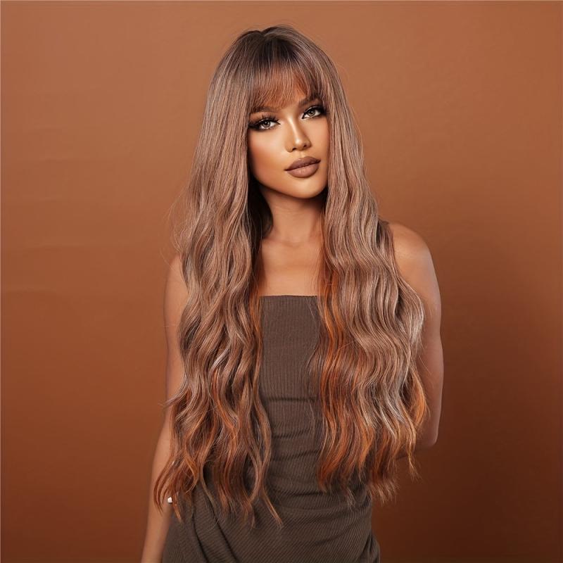 12 Cm Synthetic Women's Wig Brown Long Wavy Hair With Bangs LC2039