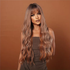 12 Cm Synthetic Women's Wig Brown Long Wavy Hair With Bangs LC2039