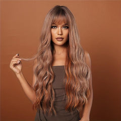 12 Cm Synthetic Women's Wig Brown Long Wavy Hair With Bangs LC2039