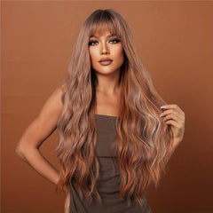 12 Cm Synthetic Women's Wig Brown Long Wavy Hair With Bangs LC2039