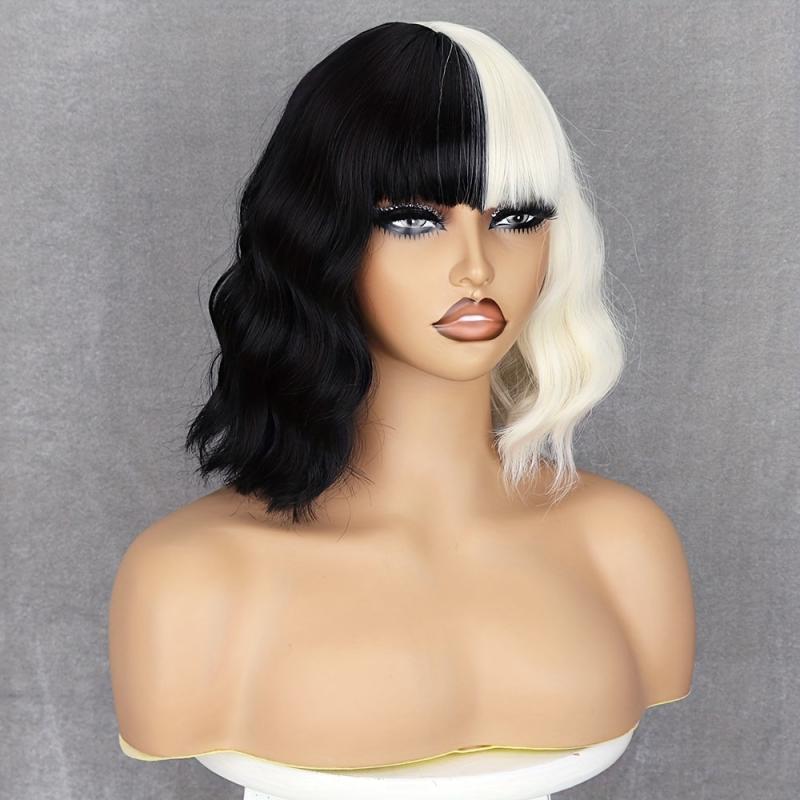 Short Bob Curly Wigs With Bangs Y2K Synthetic Fiber for Women Girls