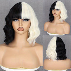 Short Bob Curly Wigs With Bangs Y2K Synthetic Fiber for Women Girls