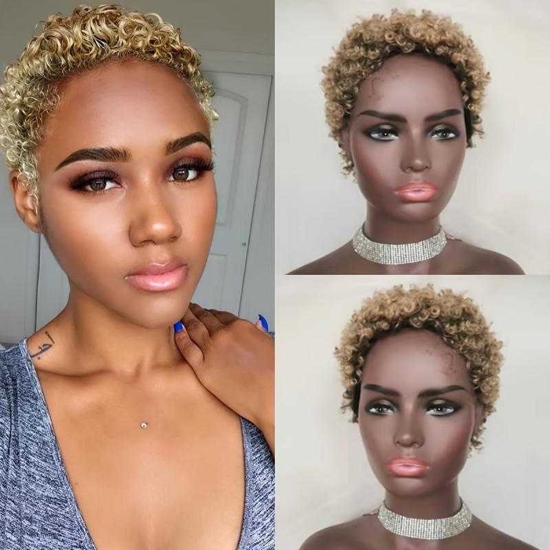 Short Curly Wave Pixie Cut Wig Synthetic Heat Resistant Fiber Hair for Women
